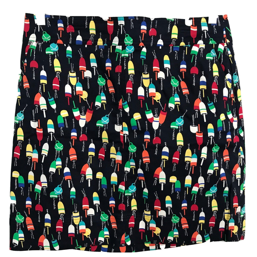 Talbots Skirt Womens Sz 12P Dark Blue Nautical Print Cotton‎ Stretch Zip